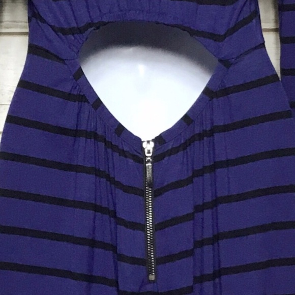 Bebe Blue Black Striped High Low Cutout Dress - Picture 3 of 8